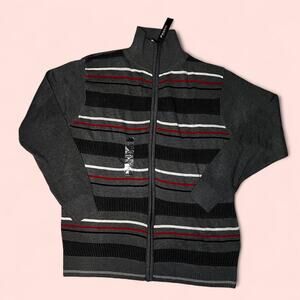 Grey striped zip up sweater